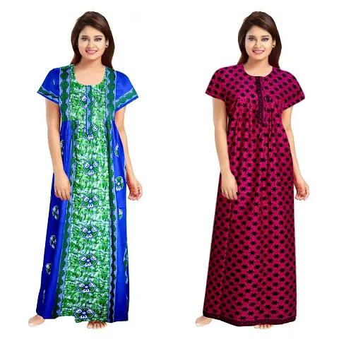 PMK FASHION 100% Cotton Kaftan for Women || Long Length Printed Nighty/Kaftan/Maxi/Night Gown/Night Dress/Nightwear Inner & Sleepwear for Women's (Combo Pack of 2)