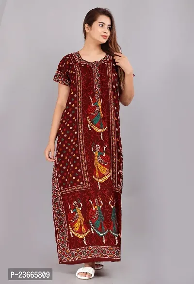 Comfortable Maroon Cotton Nightdress For Women