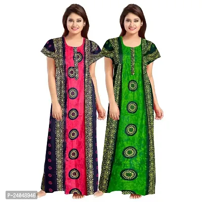 PMK FASHION 100% Cotton Nighty for Women || Long Length Printed Nighty/Maxi/Night Gown/Night Dress/Nightwear Inner  Sleepwear for Women's (Combo Pack of 2)