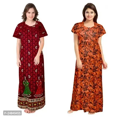 PMK FASHION 100% Cotton Nighty for Women || Long Length Printed Nighty/Maxi/Night Gown/Night Dress/Nightwear Inner  Sleepwear for Women's (Combo Pack of 2)