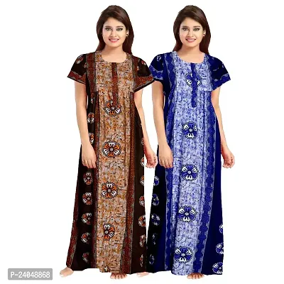 PMK FASHION 100% Cotton Nighty for Women || Long Length Printed Nighty/Maxi/Night Gown/Night Dress/Nightwear Inner  Sleepwear for Women's (Combo Pack of 2)