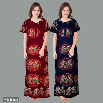 Elegant Cotton Printed Nighty For Women- Pack Of 2-thumb0