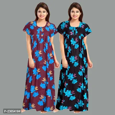 Elegant Cotton Printed Nighty For Women- Pack Of 2