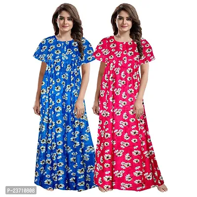 Stylish Multicoloured Cotton Printed Nighty For Women Pack Of 2-thumb0