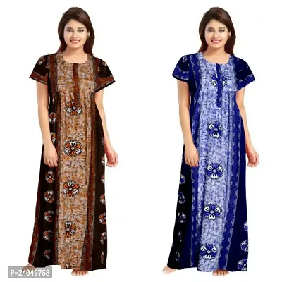 PMK FASHION 100% Cotton Nighty for Women || Long Length Printed Nighty/Maxi/Night Gown/Night Dress/Nightwear Inner  Sleepwear for Women's (Combo Pack of 2)