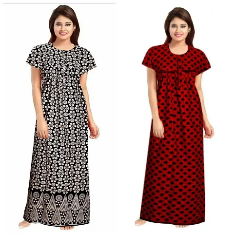 PMK FASHION 100% Cotton Kaftan for Women || Long Length Printed Nighty/Kaftan/Maxi/Night Gown/Night Dress/Nightwear Inner & Sleepwear for Women's (Combo Pack of 2)