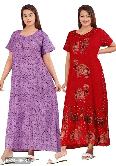 PMK FASHION 100% Cotton Kaftan for Women || Long Length Printed Nighty/Kaftan/Maxi/Night Gown/Night Dress/Nightwear Inner Sleepwear for Women's (Combo Pack of 2)