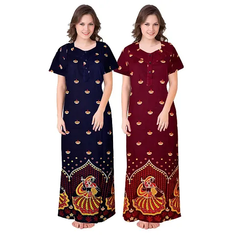 ZEEMIUM IND RST Siddhi Women Fashion Multicolor Printed Combo Nighty (Pack of 2 ) Zee26_Combo2-Free