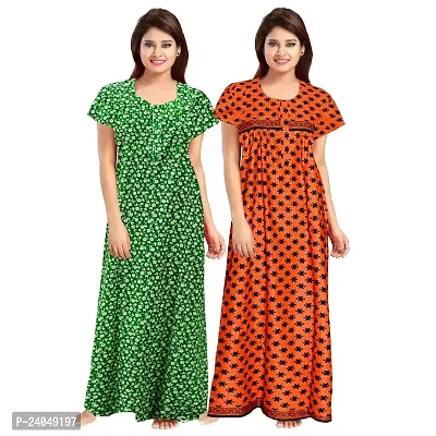 PMK FASHION 100% Cotton Nighty for Women || Long Length Printed Nighty/Maxi/Night Gown/Night Dress/Nightwear Inner  Sleepwear for Women's (Combo Pack of 2)