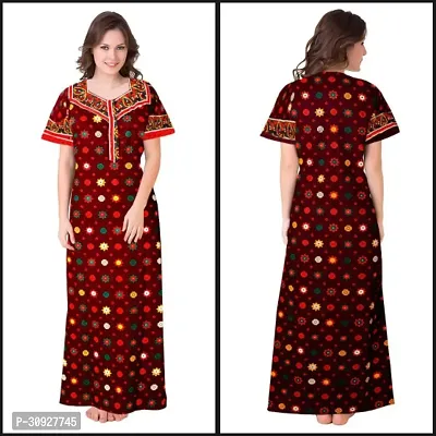 Stylish Maroon Cotton Blend Printed Nighty For Women