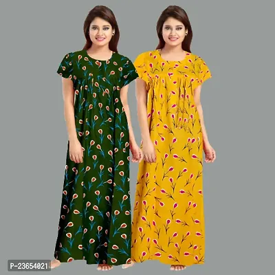 Elegant Cotton Printed Nighty For Women- Pack Of 2-thumb0