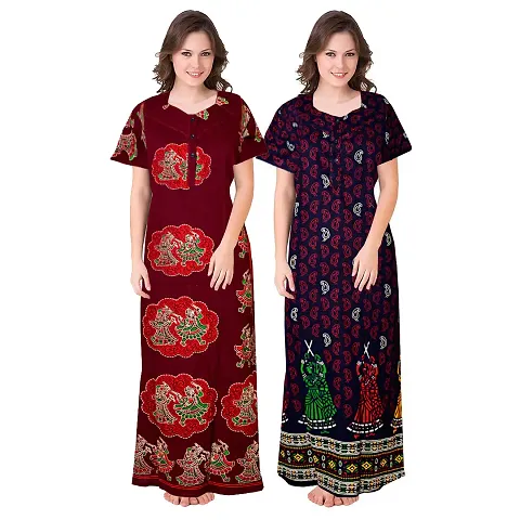 Stylish Embellished rich long nightwear Combo Pack of 2