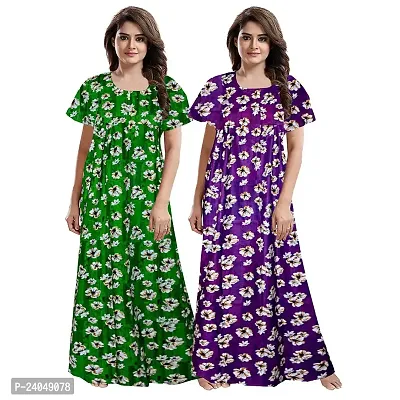 PMK FASHION 100% Cotton Nighty for Women || Long Length Printed Nighty/Maxi/Night Gown/Night Dress/Nightwear Inner  Sleepwear for Women's (Combo Pack of 2)-thumb0