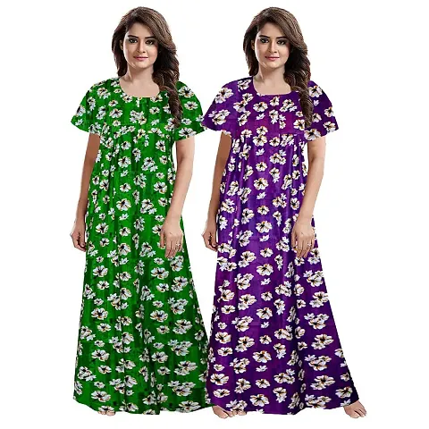 HOORANI Enterprises 100% Cotton Nighty for Women || Long Length Printed Nighty/Maxi/Night Gown/Night Dress/Nightwear Inner & Sleepwear for Women's (Combo Pack of 2)