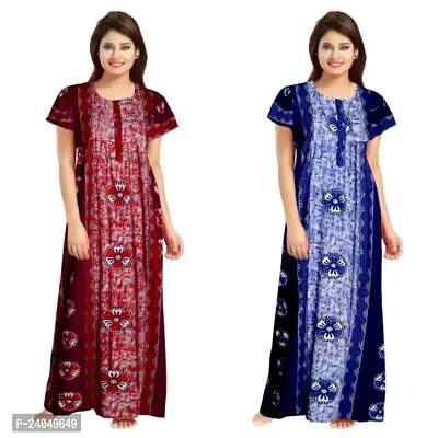 PMK FASHION 100% Cotton Nighty for Women || Long Length Printed Nighty/Maxi/Night Gown/Night Dress/Nightwear Inner  Sleepwear for Women's (Combo Pack of 2)