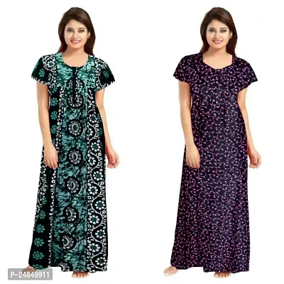 PMK FASHION 100% Cotton Nighty for Women || Long Length Printed Nighty/Maxi/Night Gown/Night Dress/Nightwear Inner  Sleepwear for Women's (Combo Pack of 2)