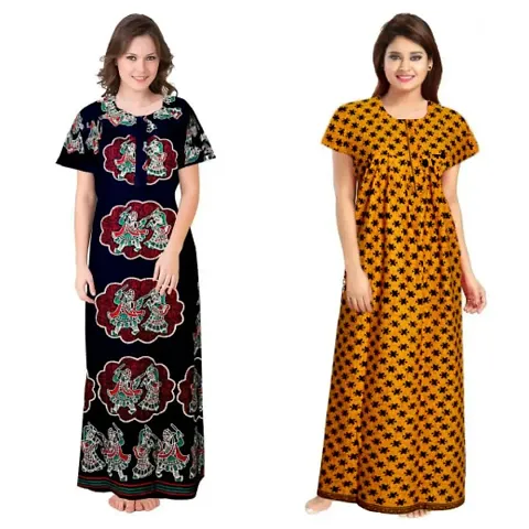 PMK FASHION 100% Nighty for Women || Long Length Nighty/Maxi/Night Gown/Night Dress/Nightwear Inner Sleepwear for Women's (Combo Pack of 2)