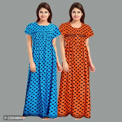 Elegant Cotton Printed Nighty For Women- Pack Of 2