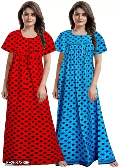 Cotton Printed Nightys For Women Pack Of 2