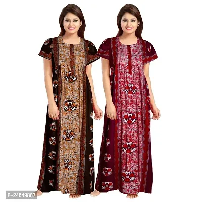 PMK FASHION 100% Cotton Nighty for Women || Long Length Printed Nighty/Maxi/Night Gown/Night Dress/Nightwear Inner  Sleepwear for Women's (Combo Pack of 2)