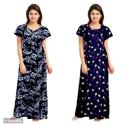 PMK FASHION 100% Cotton Kaftan for Women || Long Length Printed Nighty.,/Kaftan/Maxi/Night Gown/Dress/Nightwear Inner  Sleepwear,for Women's (Combo Pack of 2) Black-thumb0