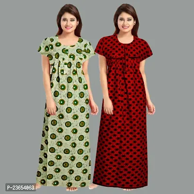 Elegant Cotton Printed Nighty For Women- Pack Of 2