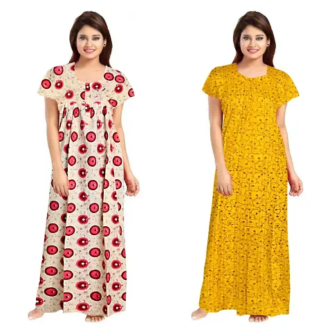 PMK FASHION 100% Cotton Kaftan for Women || Long Length Printed Nighty/Kaftan/Maxi/Night Gown/Night Dress/Nightwear Inner & Sleepwear for Women's (Combo Pack of 2)