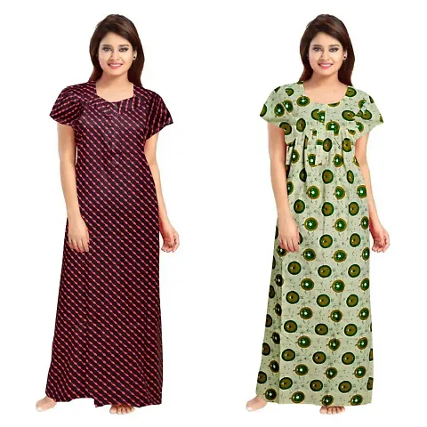 Hoorain Enterprises 100% Cotton Kaftan for Women || Long Length Printed Nighty/Kaftan/Maxi/Night Gown/Night Dress/Nightwear Inner & Sleepwear for Women's (Combo Pack of 2)