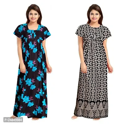 PMK FASHION 100% Cotton Kaftan for Women || Long Length Printed Nighty/Kaftan/Maxi/Night Gown/Night Dress/Nightwear Inner Sleepwear for Women's (Combo Pack of 2)