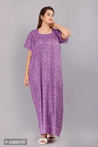 Comfortable Purple Cotton Nightdress For Women-thumb0