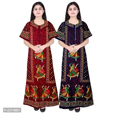 Stylish Multicoloured Cotton Printed Nighty For Women Pack Of 2