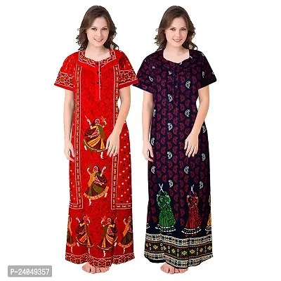 PMK FASHION 100% Cotton Nighty for Women || Long Length Printed Nighty/Maxi/Night Gown/Night Dress/Nightwear Inner  Sleepwear for Women's (Combo Pack of 2)