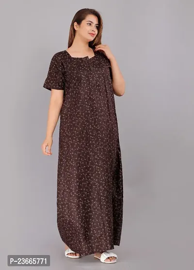 Comfortable Brown Cotton Nightdress For Women-thumb2