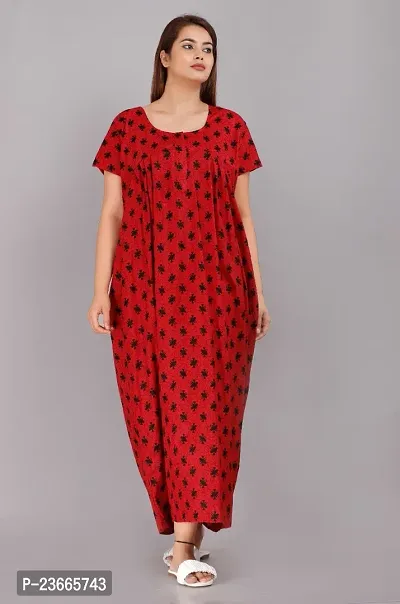 Comfortable Red Cotton Nightdress For Women