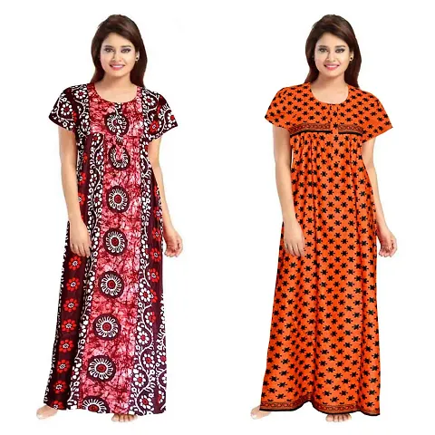 PMK FASHION 100% Cotton Kaftan for Women || Long Length Printed Nighty/Kaftan/Maxi/Night Gown/Night Dress/Nightwear Inner & Sleepwear for Women Combo Pack of 2