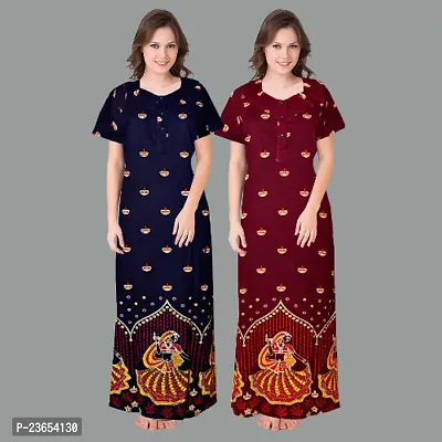 Elegant Cotton Printed Nighty For Women- Pack Of 2