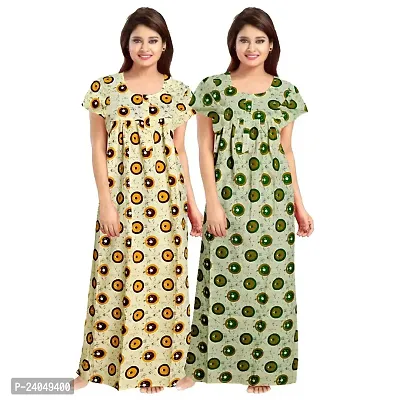 PMK FASHION 100% Cotton Nighty for Women || Long Length Printed Nighty/Maxi/Night Gown/Night Dress/Nightwear Inner  Sleepwear for Women's (Combo Pack of 2)