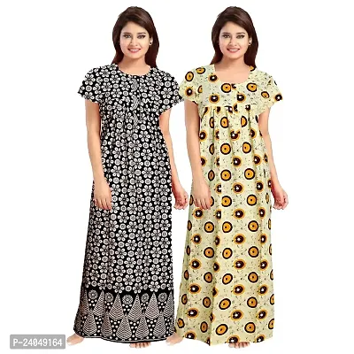 PMK FASHION 100% Cotton Nighty for Women || Long Length Printed Nighty/Maxi/Night Gown/Night Dress/Nightwear Inner  Sleepwear for Women's (Combo Pack of 2)