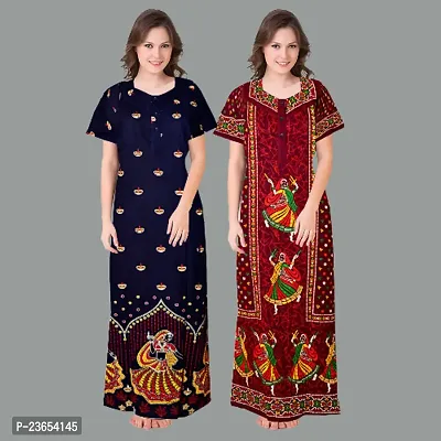 Elegant Cotton Printed Nighty For Women- Pack Of 2-thumb0