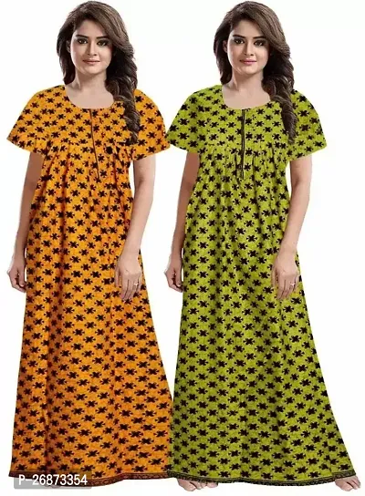 Elegant Multicoloured Cotton Printed Nighty For Women Pack Of 2-thumb0