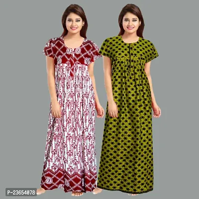 Elegant Cotton Printed Nighty For Women- Pack Of 2-thumb0