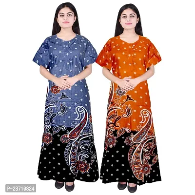 Stylish Multicoloured Cotton Printed Nighty For Women Pack Of 2