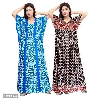 PMK FASHION 100% Cotton Kaftan for Women || Long Length Printed Nighty/Kaftan/Maxi/Night Gown/Night Dress/Nightwear Inner  Sleepwear for Women's (Combo Pack of 2)-thumb0