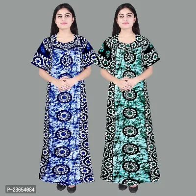 Elegant Cotton Printed Nighty For Women- Pack Of 2-thumb0