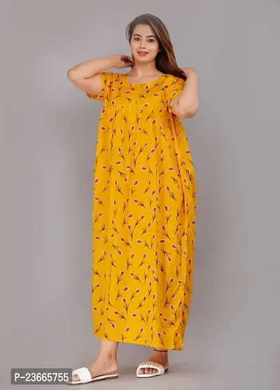 Comfortable Yellow Cotton Nightdress For Women-thumb0