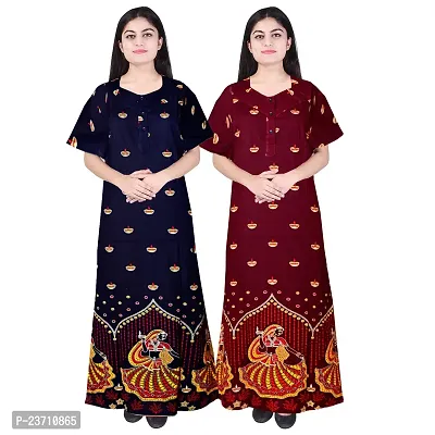 Stylish Multicoloured Cotton Printed Nighty For Women Pack Of 2-thumb0