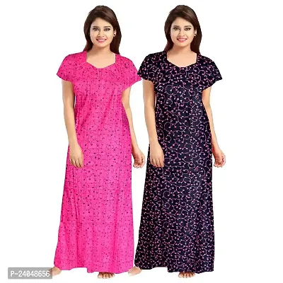 PMK FASHION 100% Cotton Nighty for Women || Long Length Printed Nighty/Maxi/Night Gown/Night Dress/Nightwear Inner  Sleepwear for Women's (Combo Pack of 2)