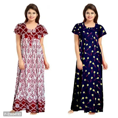 Elegant Cotton Printed Nighty For Women- Pack Of 2-thumb0