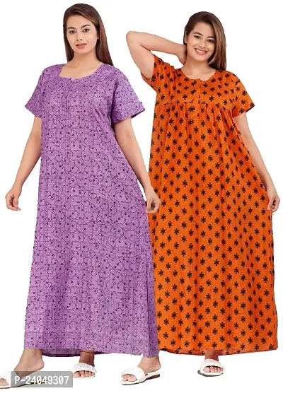 PMK FASHION 100% Cotton Kaftan for Women || Long Length Printed Nighty/Kaftan/Maxi/Night Gown/Night Dress/Nightwear Inner  Sleepwear for Women's (Combo Pack of 2)-thumb0