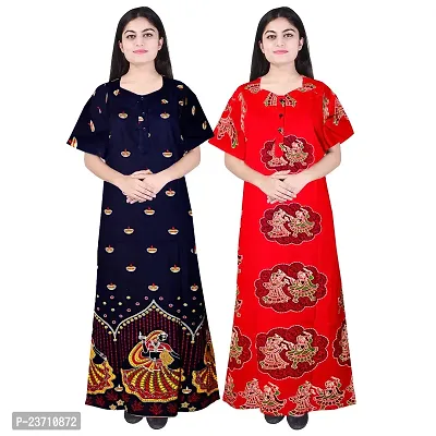 Stylish Multicoloured Cotton Printed Nighty For Women Pack Of 2